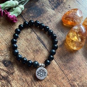 High Quality Obsidian Bracelet with Lotus Flower Charm